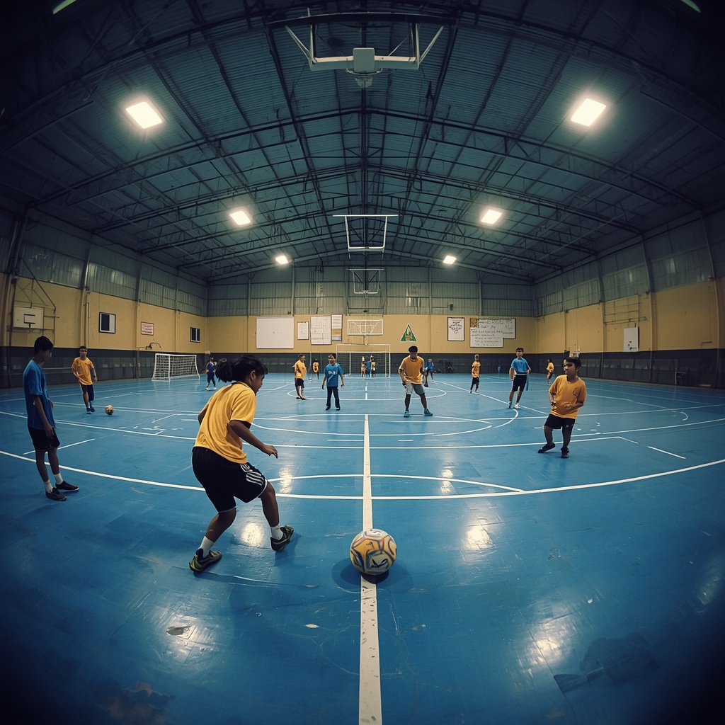 Ginásio esportivo com crianças jogando